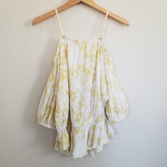 Free People Crinkle Cold Shoulder Blouse M - Picture 2 of 5